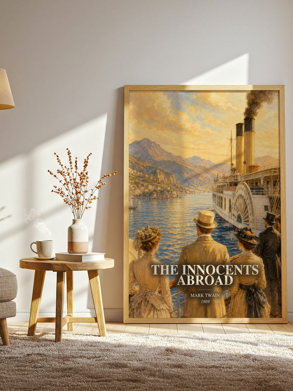 The Innocents Abroad watercolour print in frame leaning in hallway – non fiction wall art