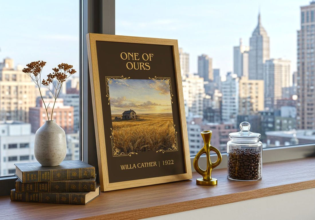 One of Ours Classic Book Art Print by Willa Cather – framed print on a city-view windowsill