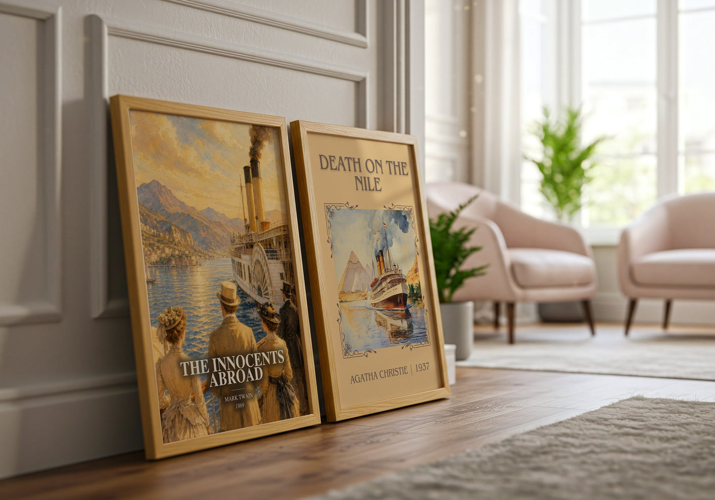 The Innocents Abroad watercolour print framed by window – literary home decor