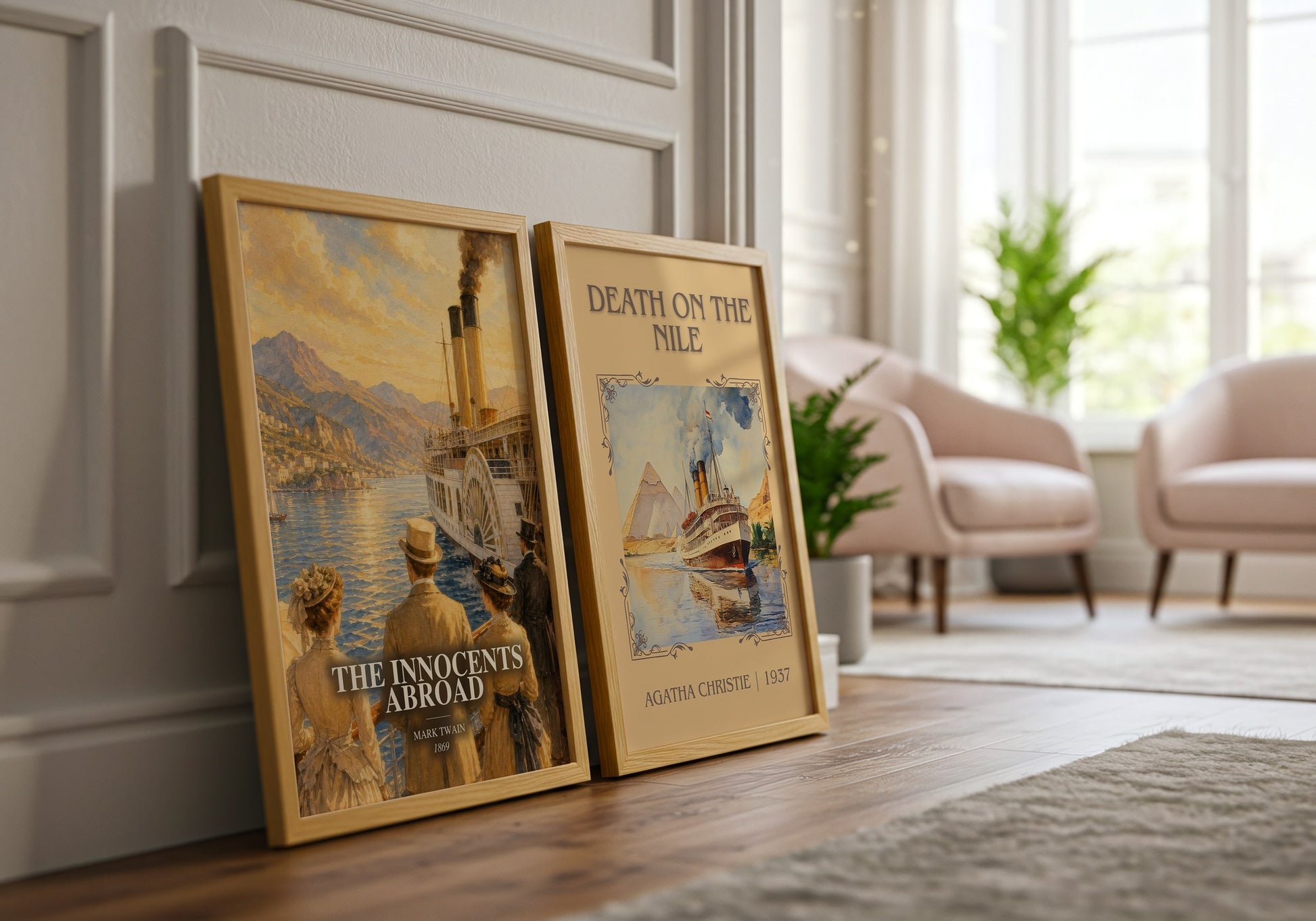 The Innocents Abroad watercolour print framed by window – literary home decor