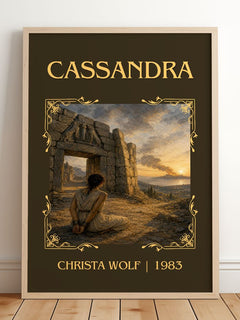 Cassandra Classic Book Art Print by Christa Wolf – framed print leaning on a wooden floor