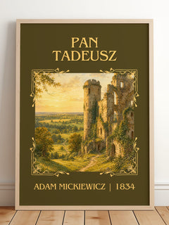 Pan Tadeusz Classic Book Art Print by Adam Mickiewicz – framed print leaning on a wooden floor