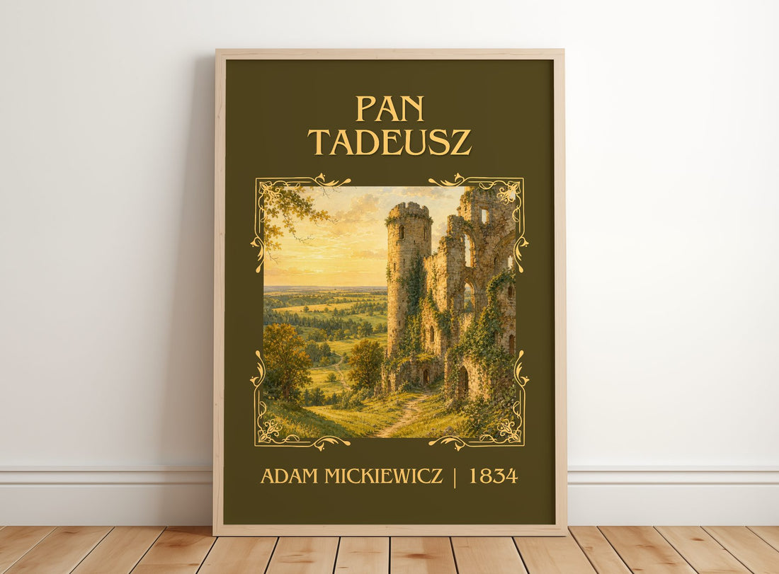 Pan Tadeusz Classic Book Art Print by Adam Mickiewicz – framed print leaning on a wooden floor