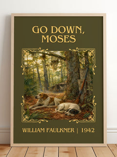Go Down, Moses Classic Book Art Print by William Faulkner – framed print leaning on a wooden floor