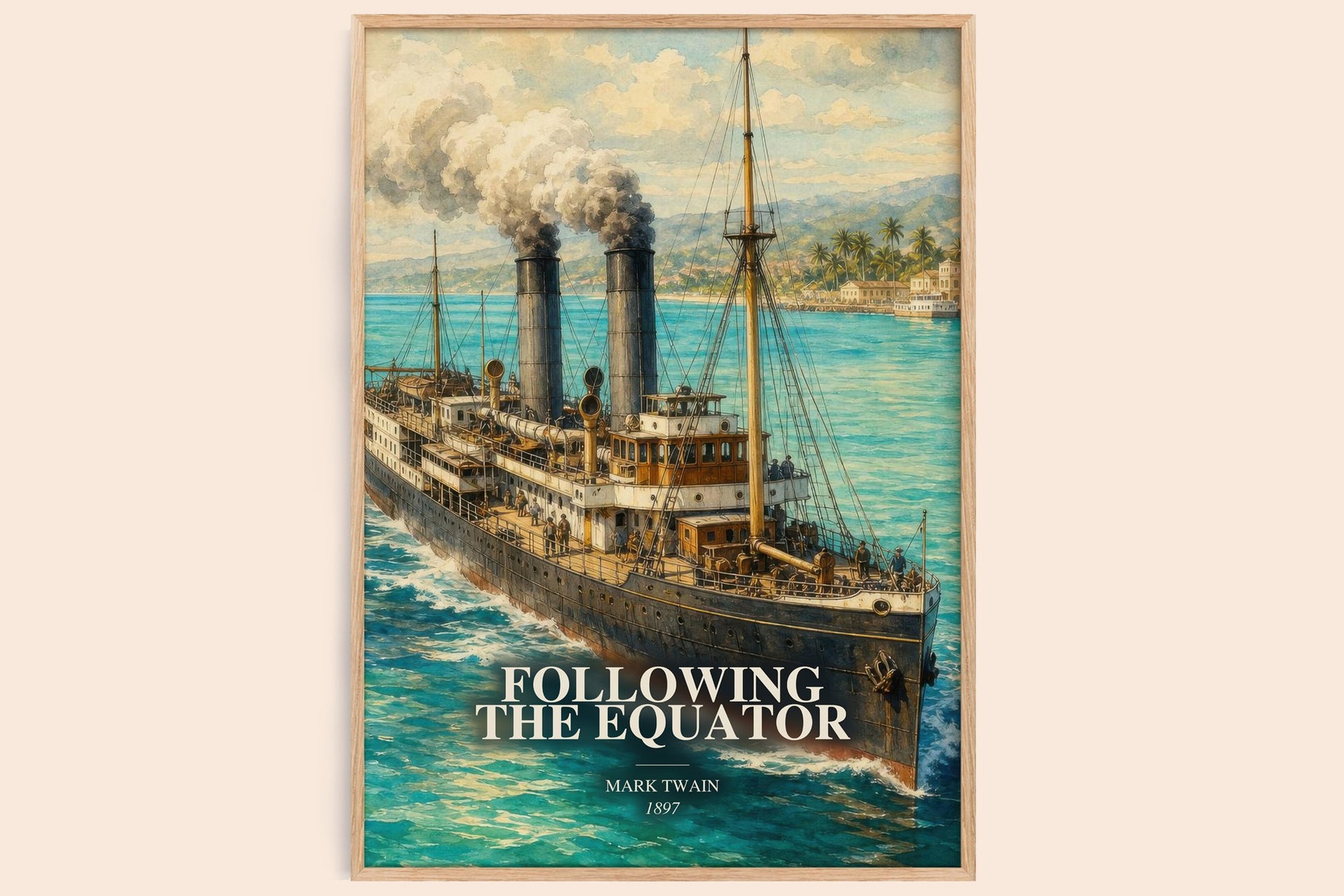 Following The Equator watercolour book poster by Mark Twain – framed literary art print