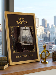 The Master Classic Book Art Print by Colm Toibin – framed print on a city-view windowsill