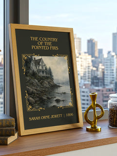 Country of the Pointed Firs Classic Book Art Print by S. Jewett – framed print on a city-view windowsill