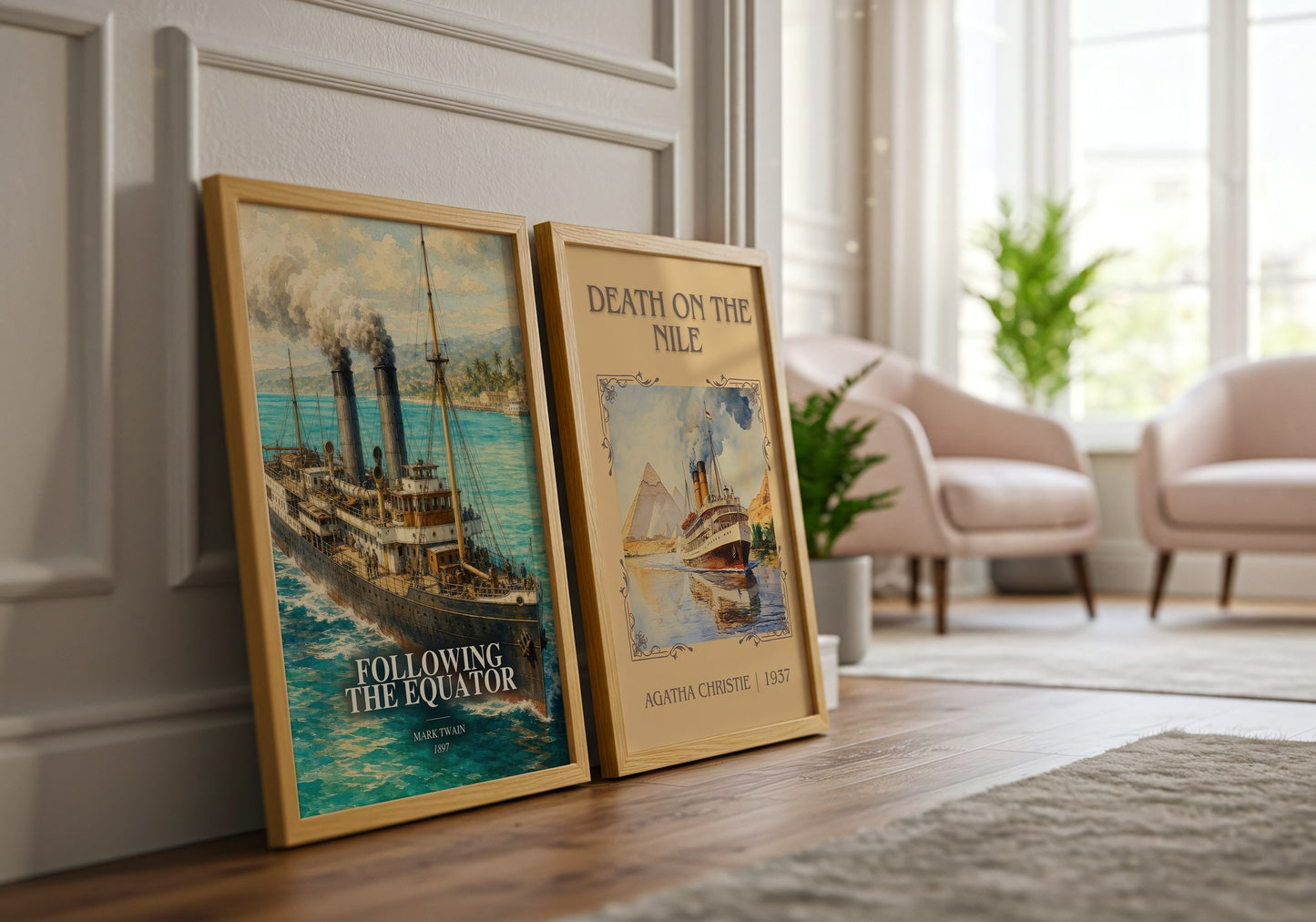 Following The Equator watercolour print framed by window – literary home decor