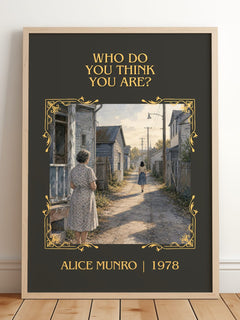 Who Do You Think You Are? Classic Book Art Print by Alice Munro – framed print leaning on a wooden floor