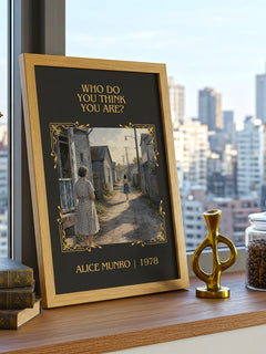 Who Do You Think You Are? Classic Book Art Print by Alice Munro – framed print on a city-view windowsill
