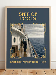 Ship Of Fools Classic Book Art Print by Katherine Anne Porter – framed print leaning on a wooden floor