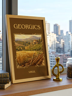 Georgics Classic Book Art Print by Virgil – framed print on a city-view windowsill