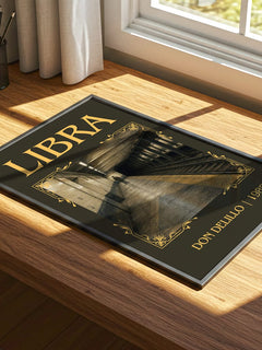 Libra Classic Book Art Print by Don DeLillo – print on a sunlit desk