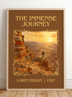 The Immense Journey Classic Book Art Print by Loren Eiseley – framed print leaning on a wooden floor