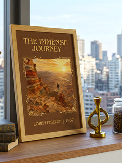 The Immense Journey Classic Book Art Print by Loren Eiseley – framed print on a city-view windowsill