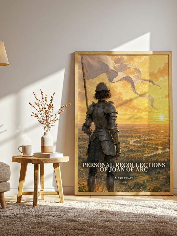Personal Recollections Of Joan Of Arc watercolour print in frame leaning in hallway – historical fiction wall art