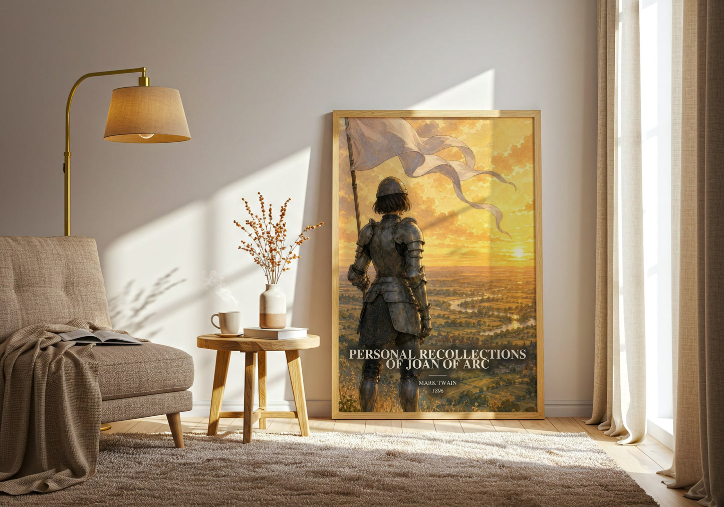 Personal Recollections Of Joan Of Arc watercolour print in frame leaning in hallway – historical fiction wall art