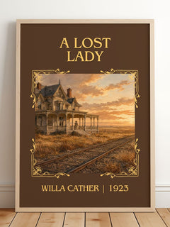 A Lost Lady Classic Book Art Print by Willa Cather – framed print leaning on a wooden floor