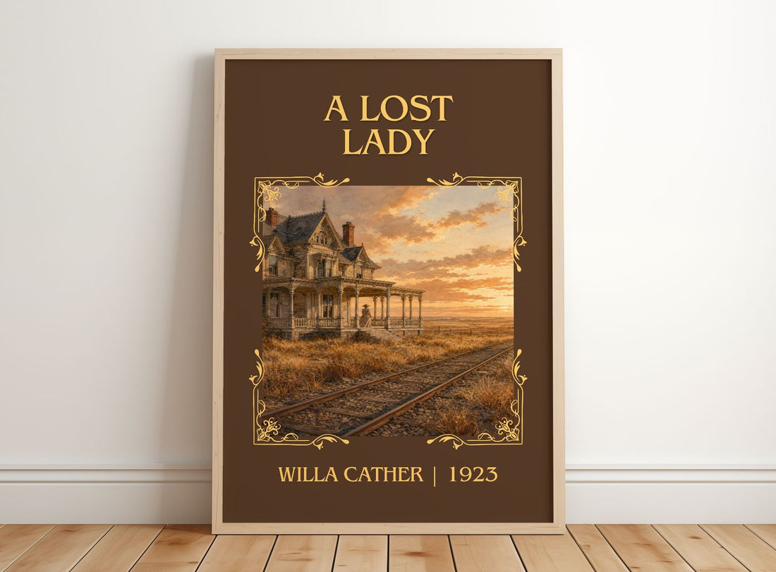 A Lost Lady Classic Book Art Print by Willa Cather – framed print leaning on a wooden floor