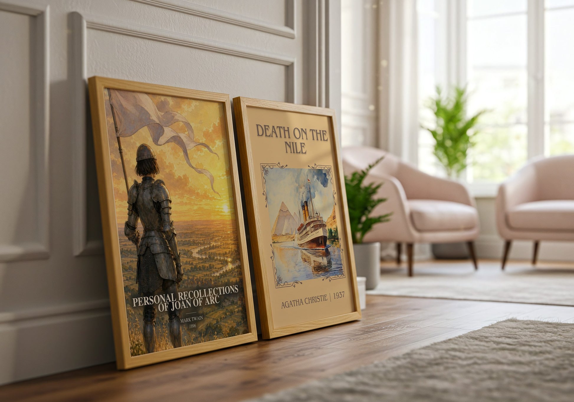 Personal Recollections Of Joan Of Arc watercolour print framed by window – literary home decor