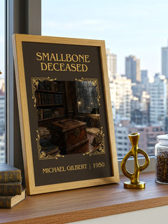 Smallbone Deceased Classic Book Art Print by Michael Gilbert – framed print on a city-view windowsill