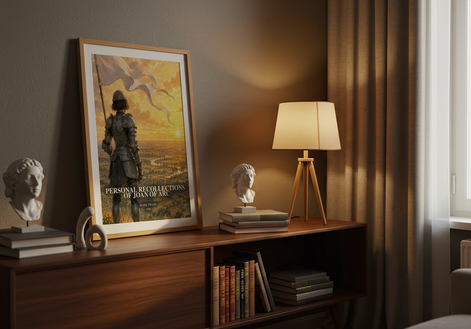 Personal Recollections Of Joan Of Arc watercolour print on bookshelf – Mark Twain fan gift