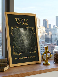 Tree of Smoke Classic Book Art Print by Denis Johnson – framed print on a city-view windowsill