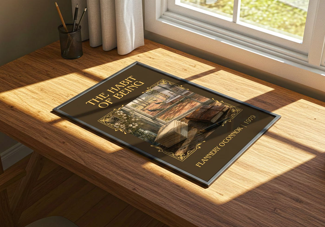 The Habit of Being Classic Book Art Print by Flannery O'Connor – print on a sunlit desk