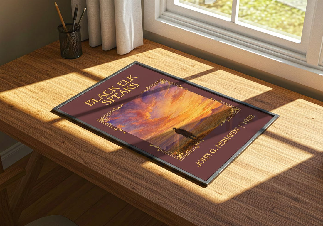 Black Elk Speaks Classic Book Art Print by John G. Neihardt – print on a sunlit desk