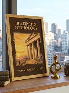 Bulfinch's Mythology Classic Book Art Print by Thomas Bulfinch – framed print on a city-view windowsill