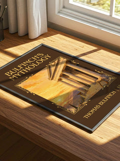 Bulfinch's Mythology Classic Book Art Print by Thomas Bulfinch – print on a sunlit desk