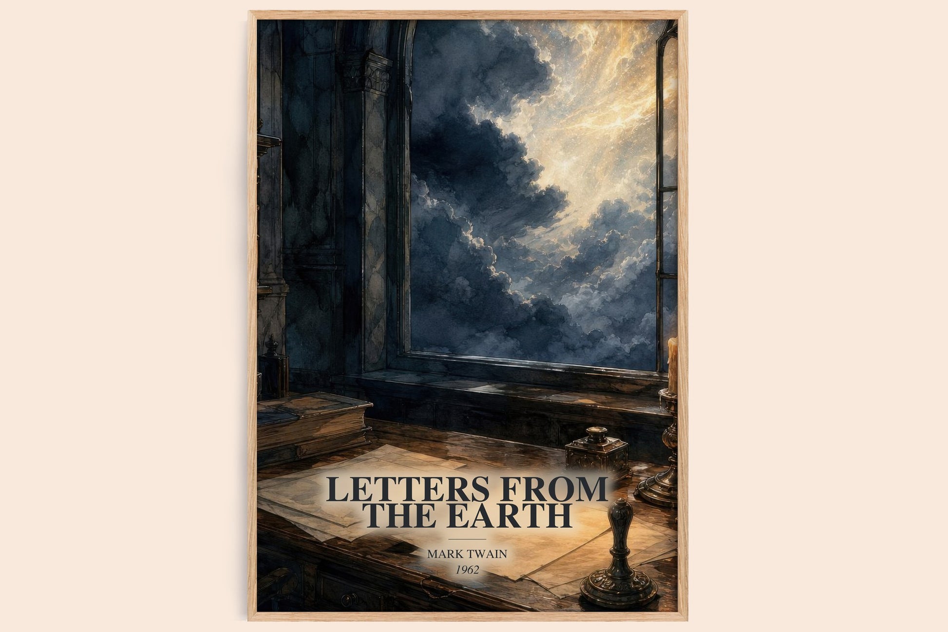 Letters From The Earth watercolour book poster by Mark Twain – framed literary art print
