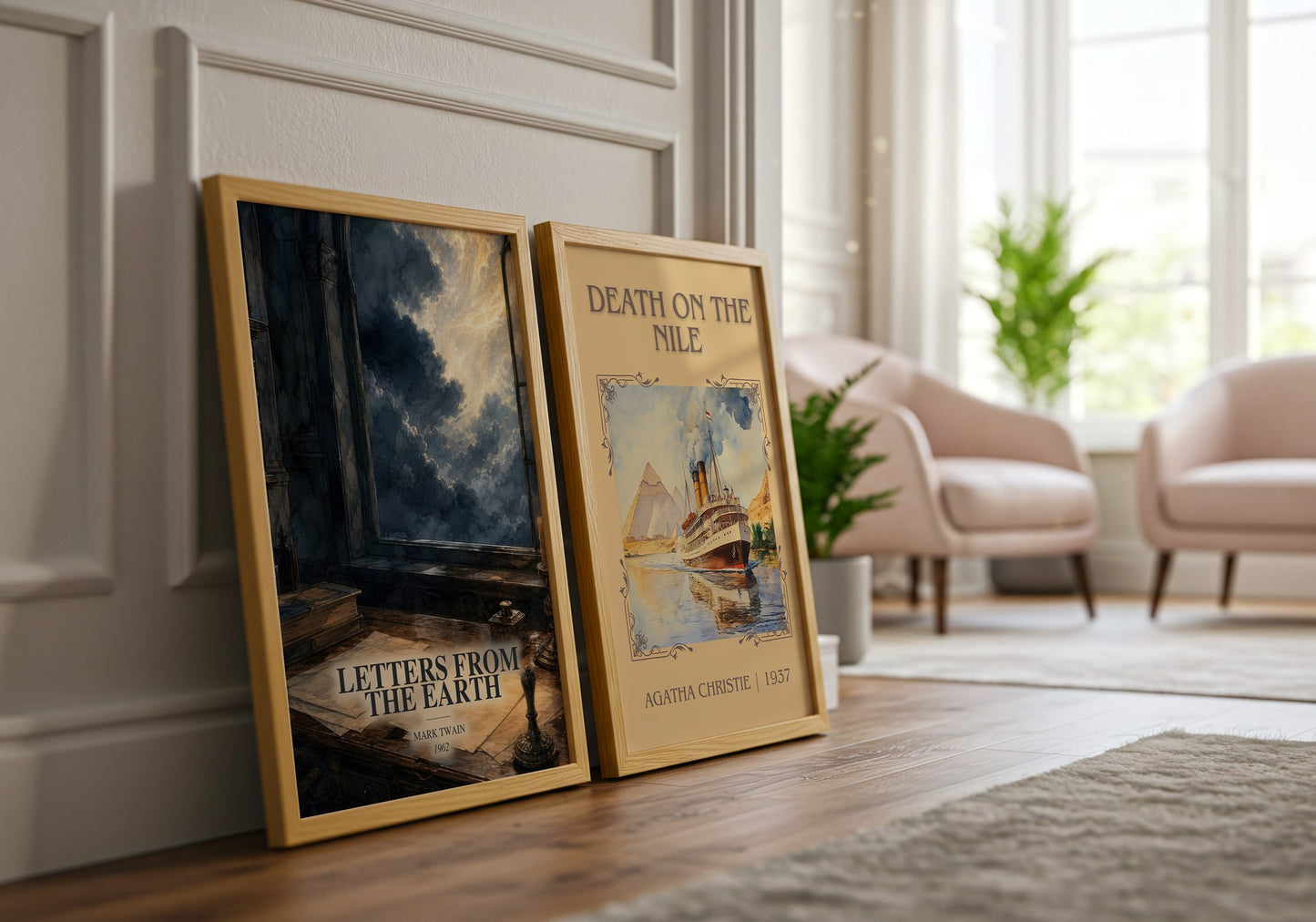 Letters From The Earth watercolour print framed by window – literary home decor