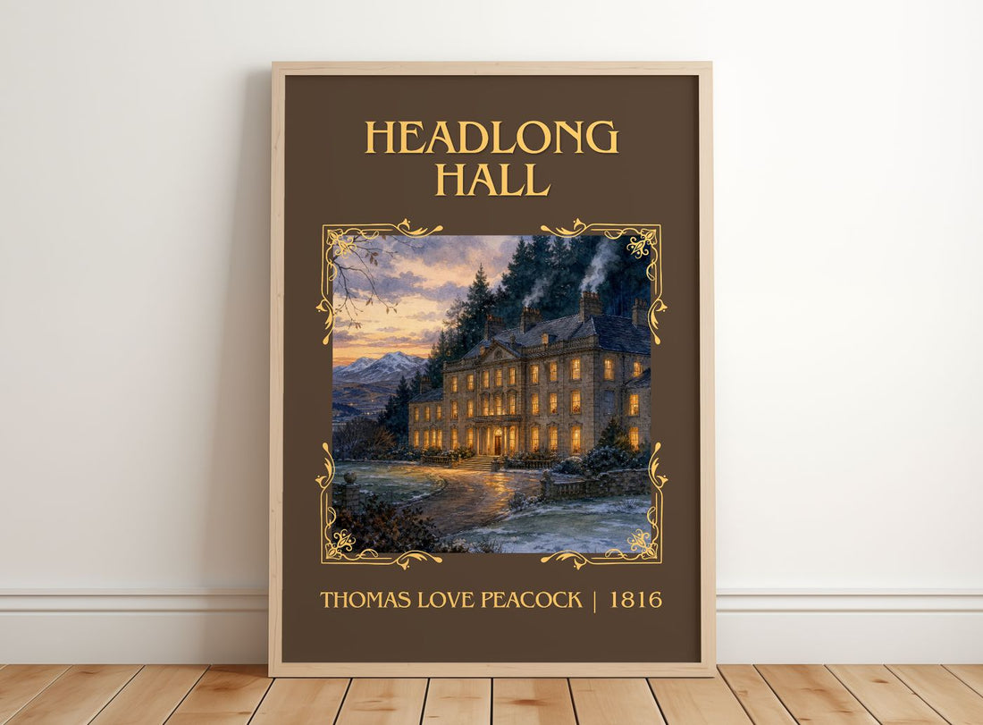 Headlong Hall Classic Book Art Print by Thomas Love Peacock – framed print leaning on a wooden floor