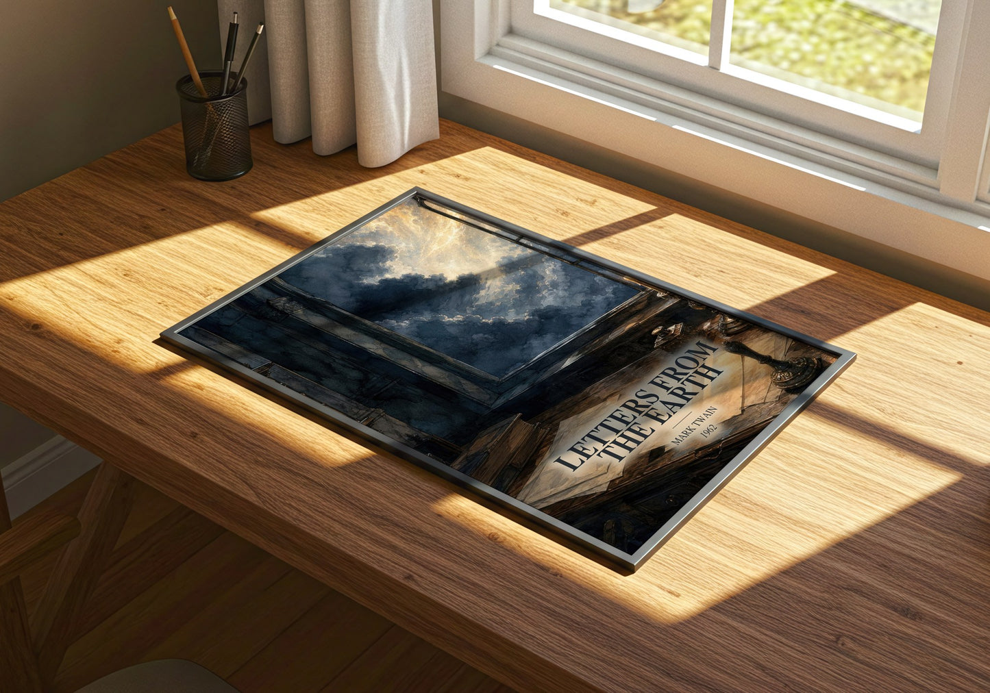 Letters From The Earth watercolour book poster framed on wall – satire wall art