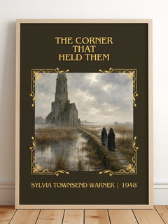 Corner That Held Them Classic Book Art Print by Sylvia Townsend Warner – framed print leaning on a wooden floor