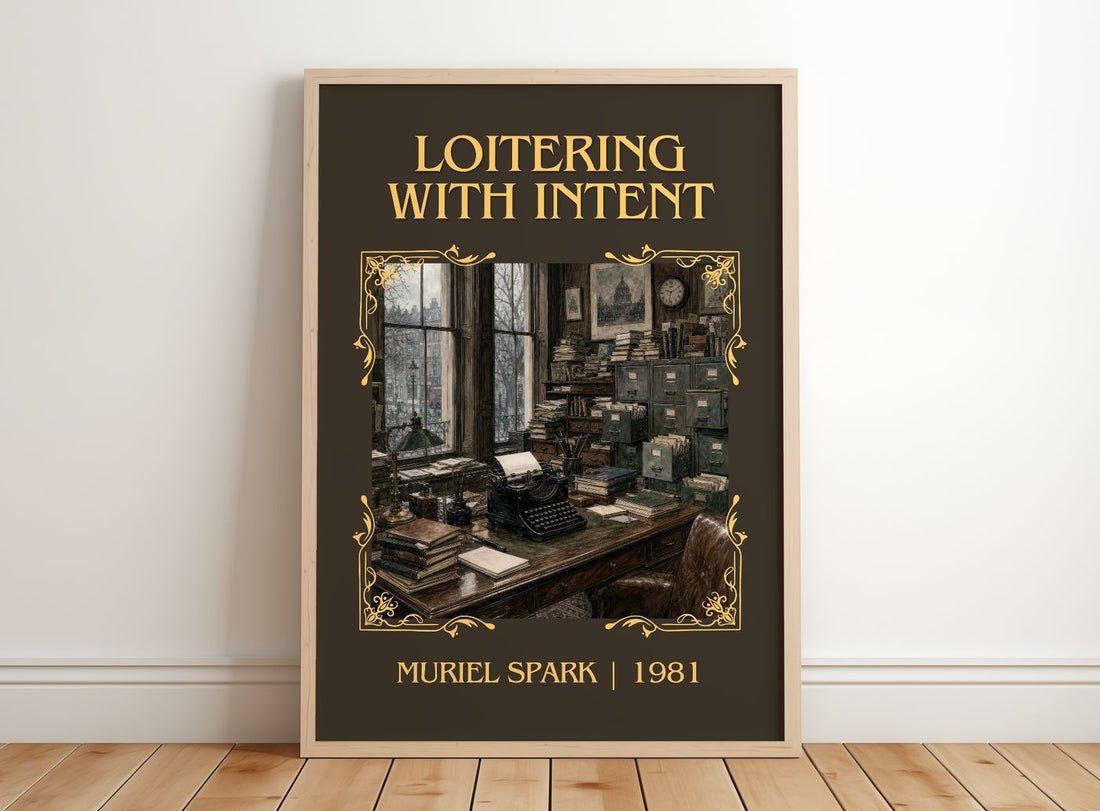 Loitering With Intent Classic Book Art Print by Muriel Spark – framed print leaning on a wooden floor