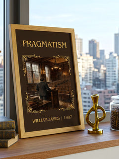 Pragmatism Classic Book Art Print by William James – framed print on a city-view windowsill
