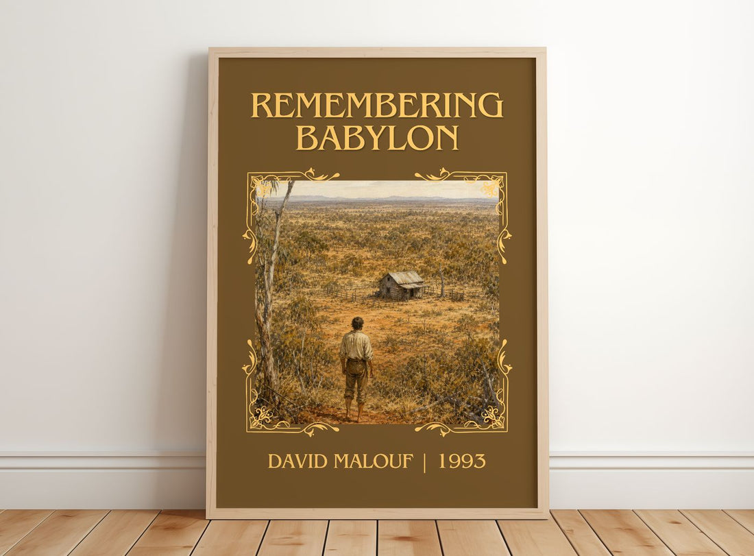 Remembering Babylon Classic Book Art Print by David Malouf – framed print leaning on a wooden floor