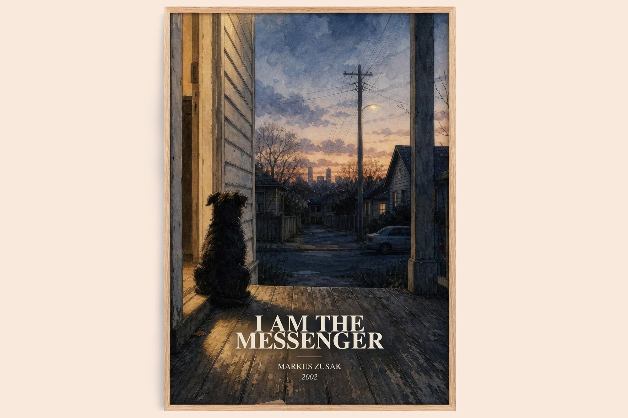 I Am The Messenger watercolour book poster by Markus Zusak – framed literary art print