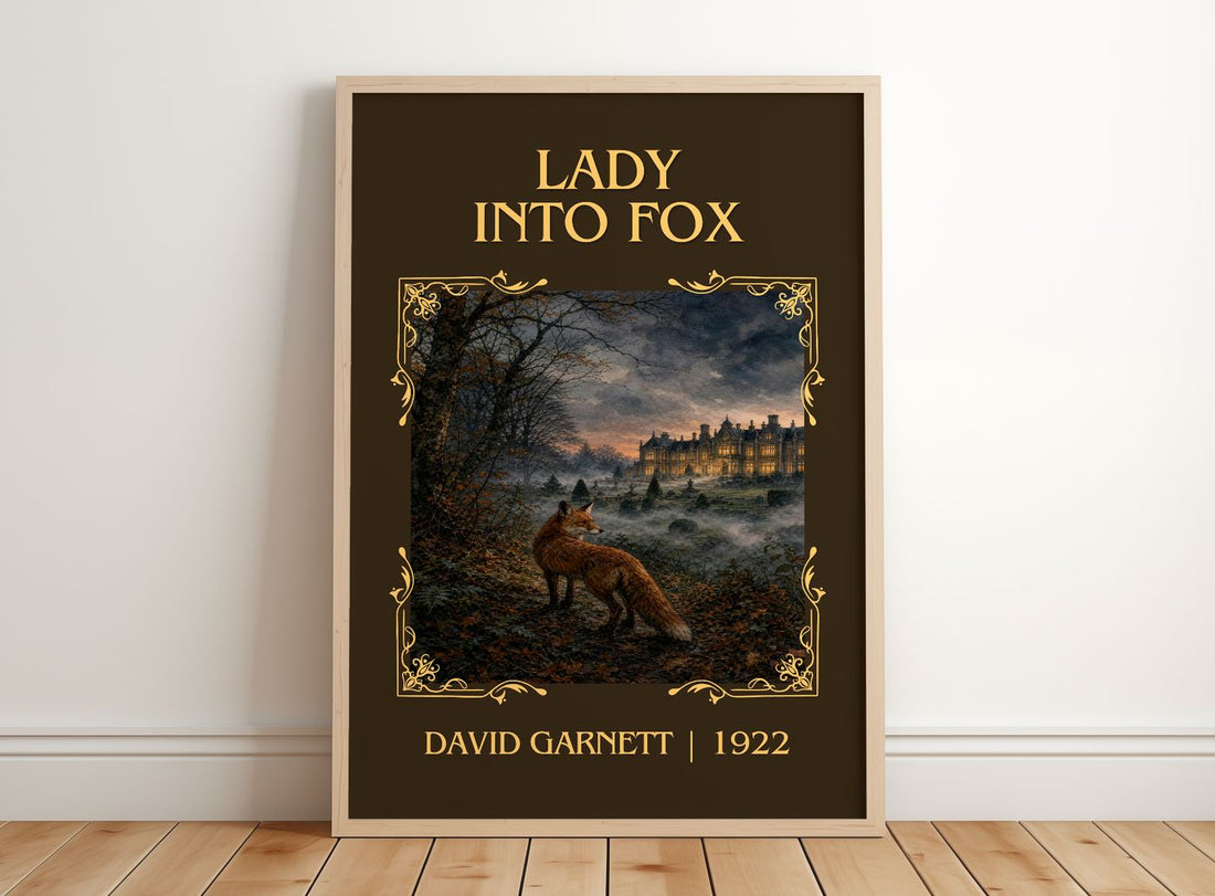 Lady into Fox Classic Book Art Print by David Garnett – framed print leaning on a wooden floor