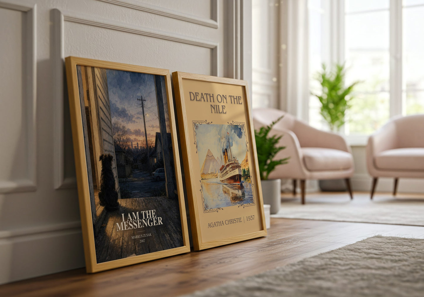 I Am The Messenger watercolour print framed by window – literary home decor