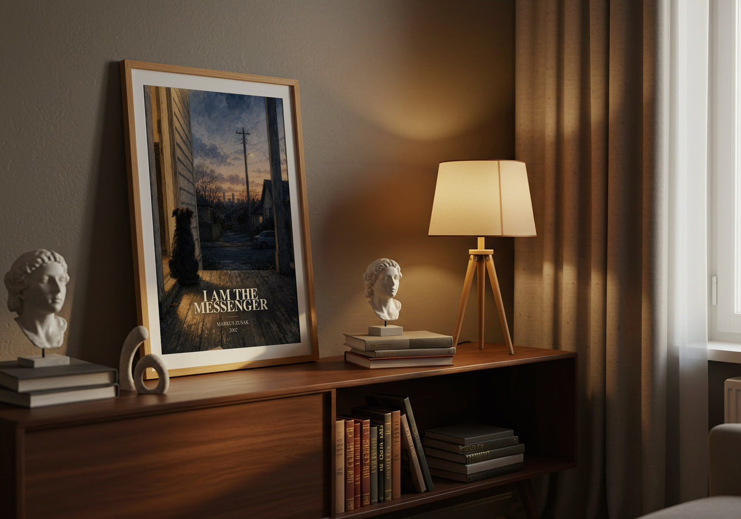 I Am The Messenger watercolour print on bookshelf – Markus Zusak fan gift
