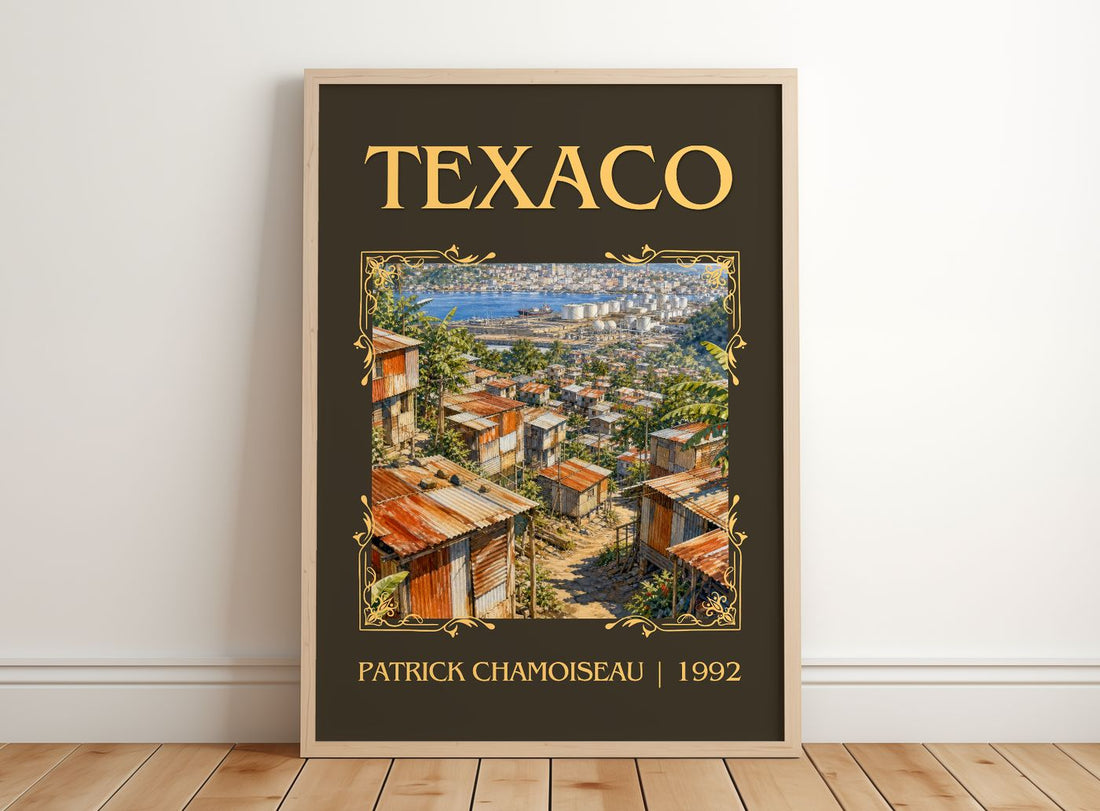Texaco Classic Book Art Print by Patrick Chamoiseau – framed print leaning on a wooden floor