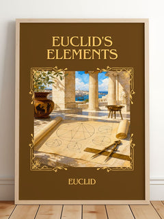 Euclid's Elements Classic Book Art Print by Euclid – framed print leaning on a wooden floor