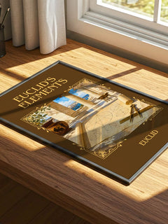Euclid's Elements Classic Book Art Print by Euclid – print on a sunlit desk