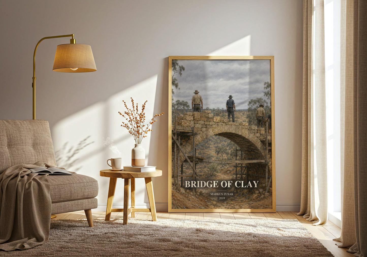 Bridge Of Clay watercolour print in frame leaning in hallway – young adult wall art