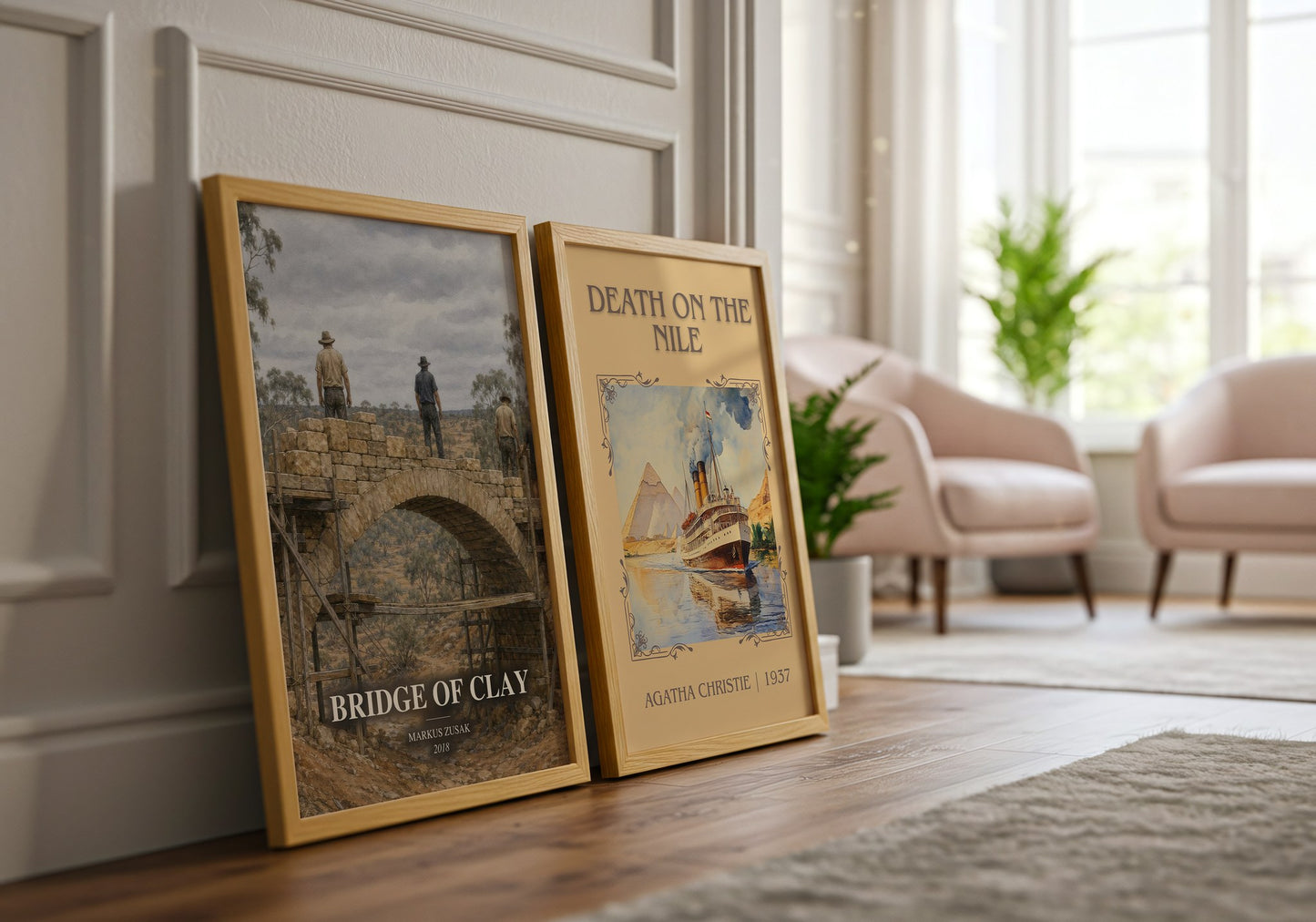Bridge Of Clay watercolour print framed by window – literary home decor