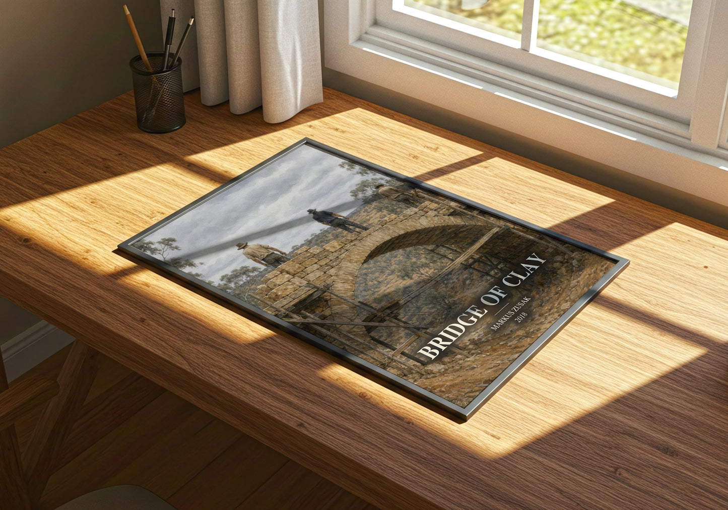 Bridge Of Clay watercolour book poster framed on wall – young adult wall art