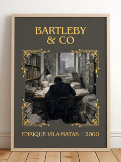 Bartleby & Co Classic Book Art Print by Enrique Vila-Matas – framed print leaning on a wooden floor